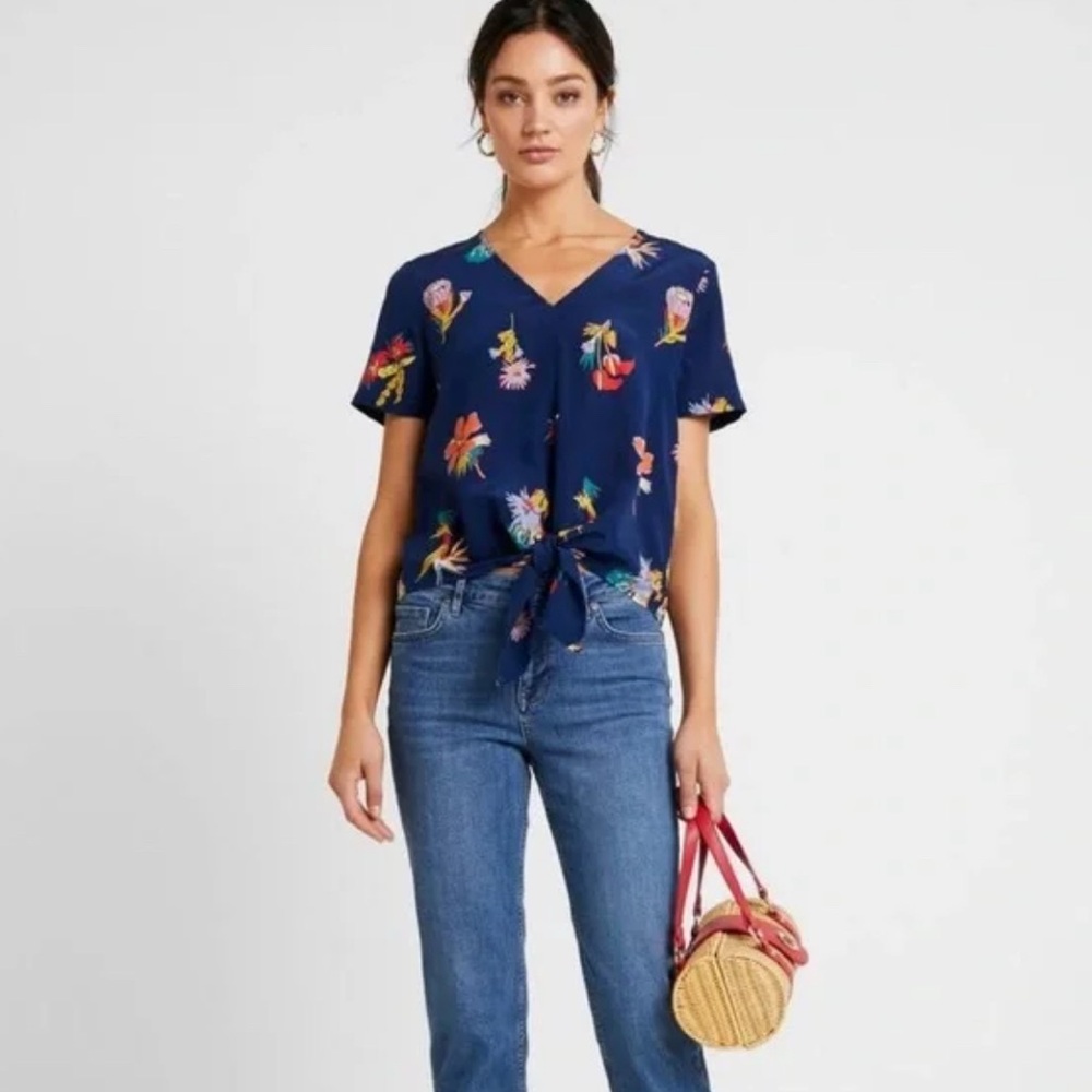 Madewell 100% Silk Novel Tie-Front Top in Bird of Paradise, Size M, EUC